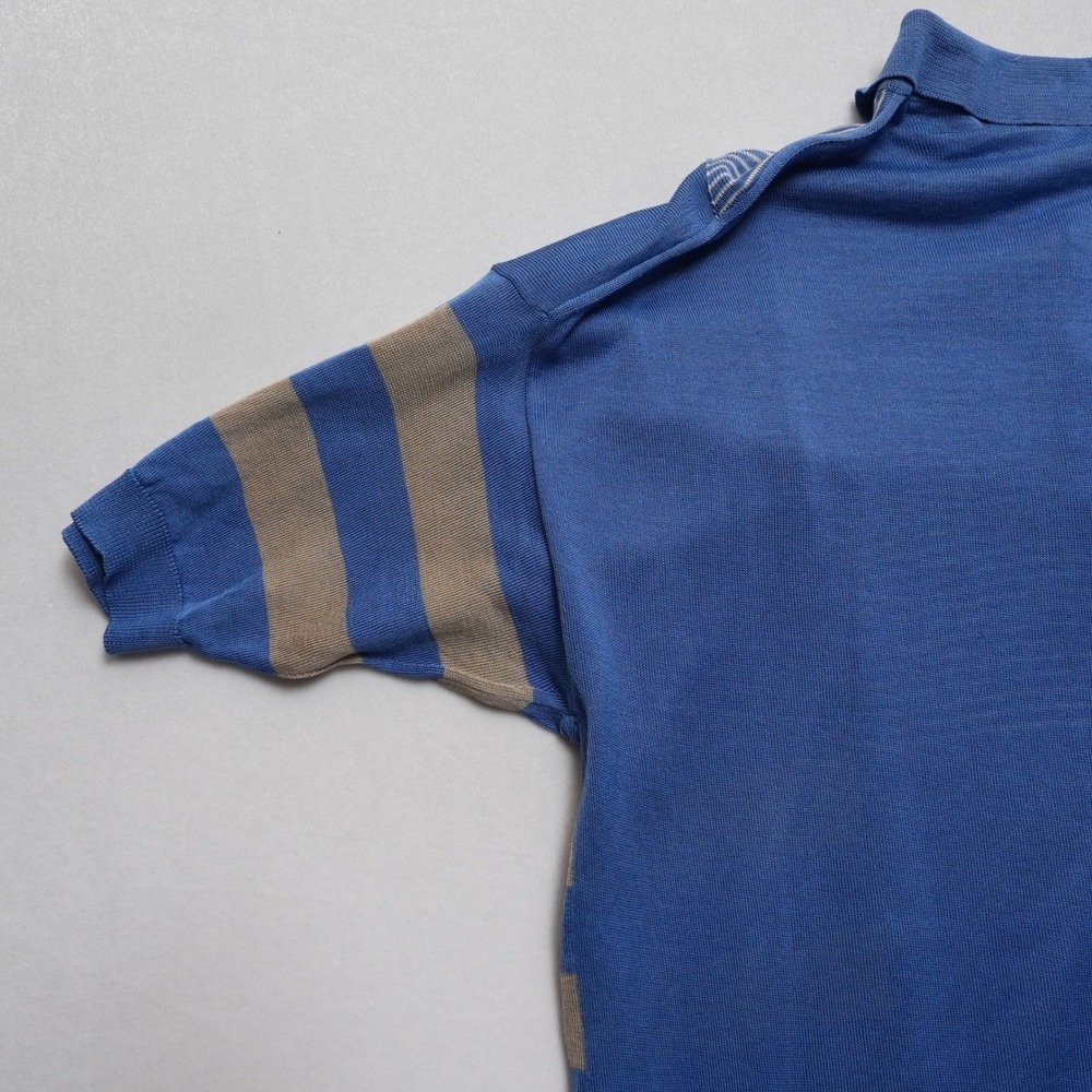 Vintage Modigliani Knit Polo Shirt Mens 48 Blue Striped Made in Italy 90s Retro - Picture 12 of 16